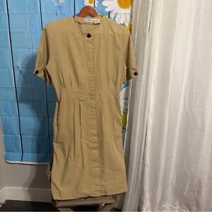 Liz Claiborne Tan Short-Sleeve Midi Shift Dress